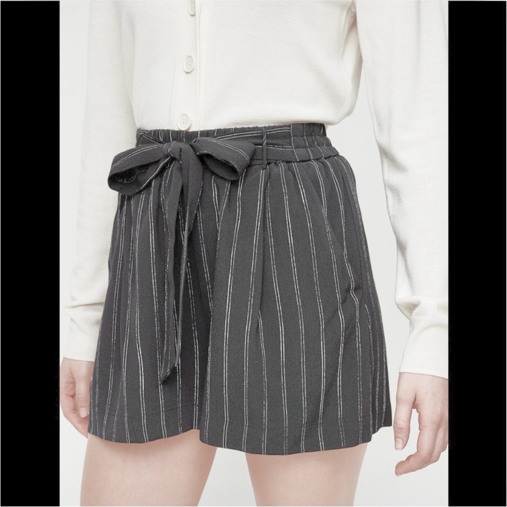 Aritzia Wilfred Georgette Striped Shorts Tie Waist Lined Crepe Grey Size Small